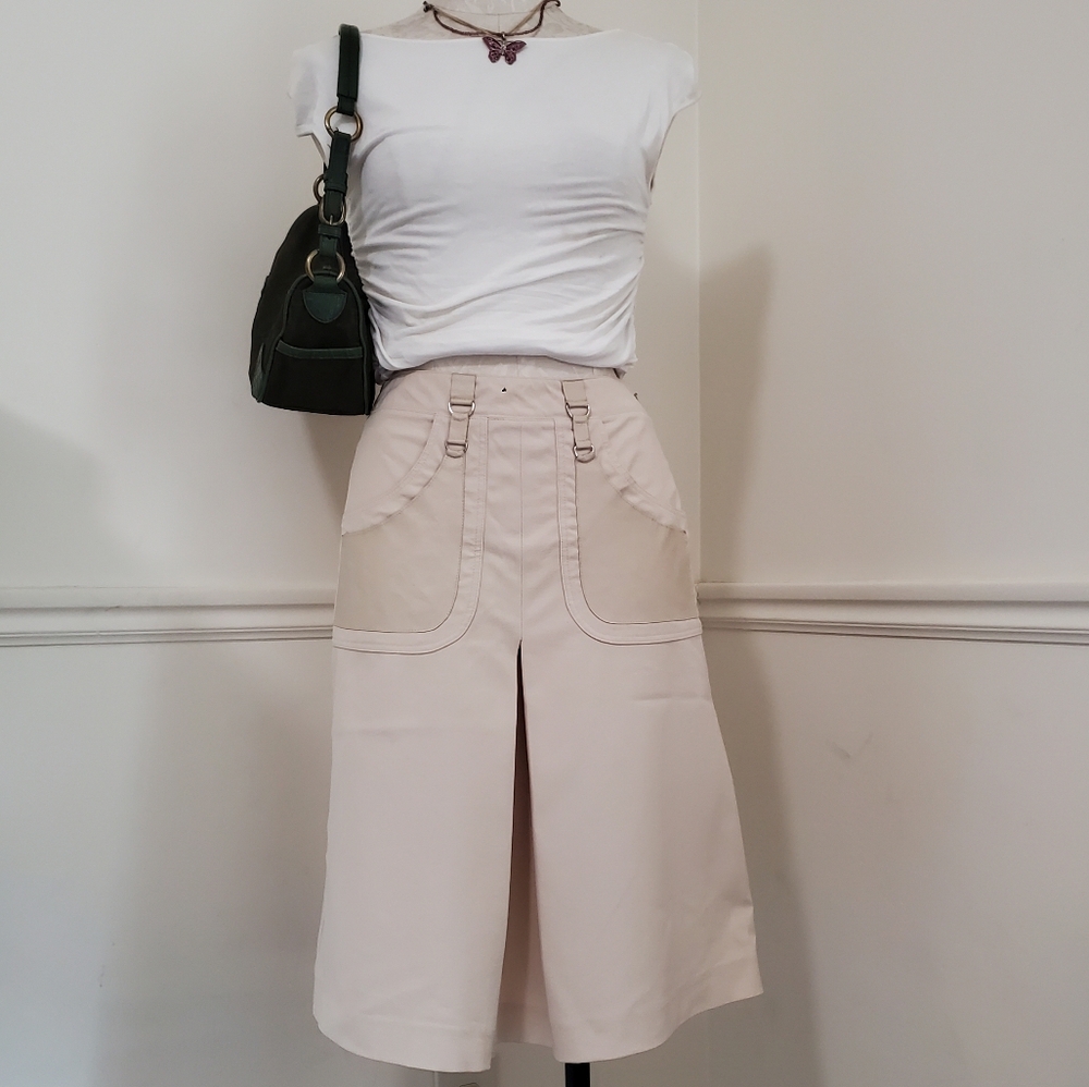 Cream Tan Midi A-line Skirt for Work